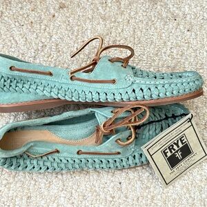 Frye Quincy Woven Woven Mint Leather Loafers Size 10
